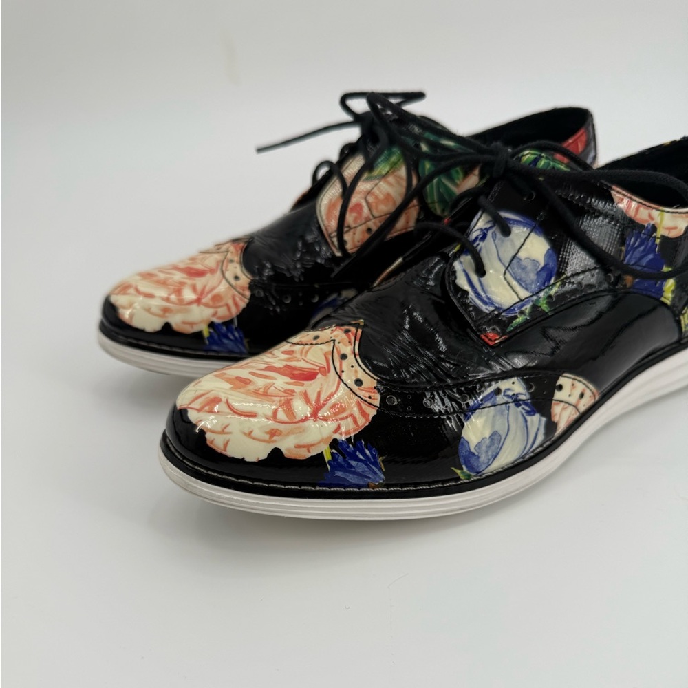 Cole Haan Grand.OS Wingtip Oxford Floral Patent Leather Lace-Up Brogue Shoes - Picture 8 of 16